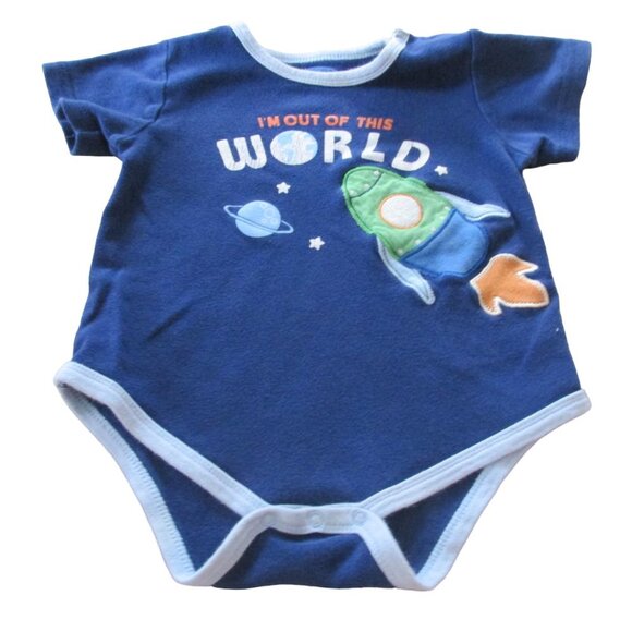 Bon Bébé One Piece Onesie Boy Size 24M Navy Blue Out of this World Short Sleeve - Picture 1 of 3